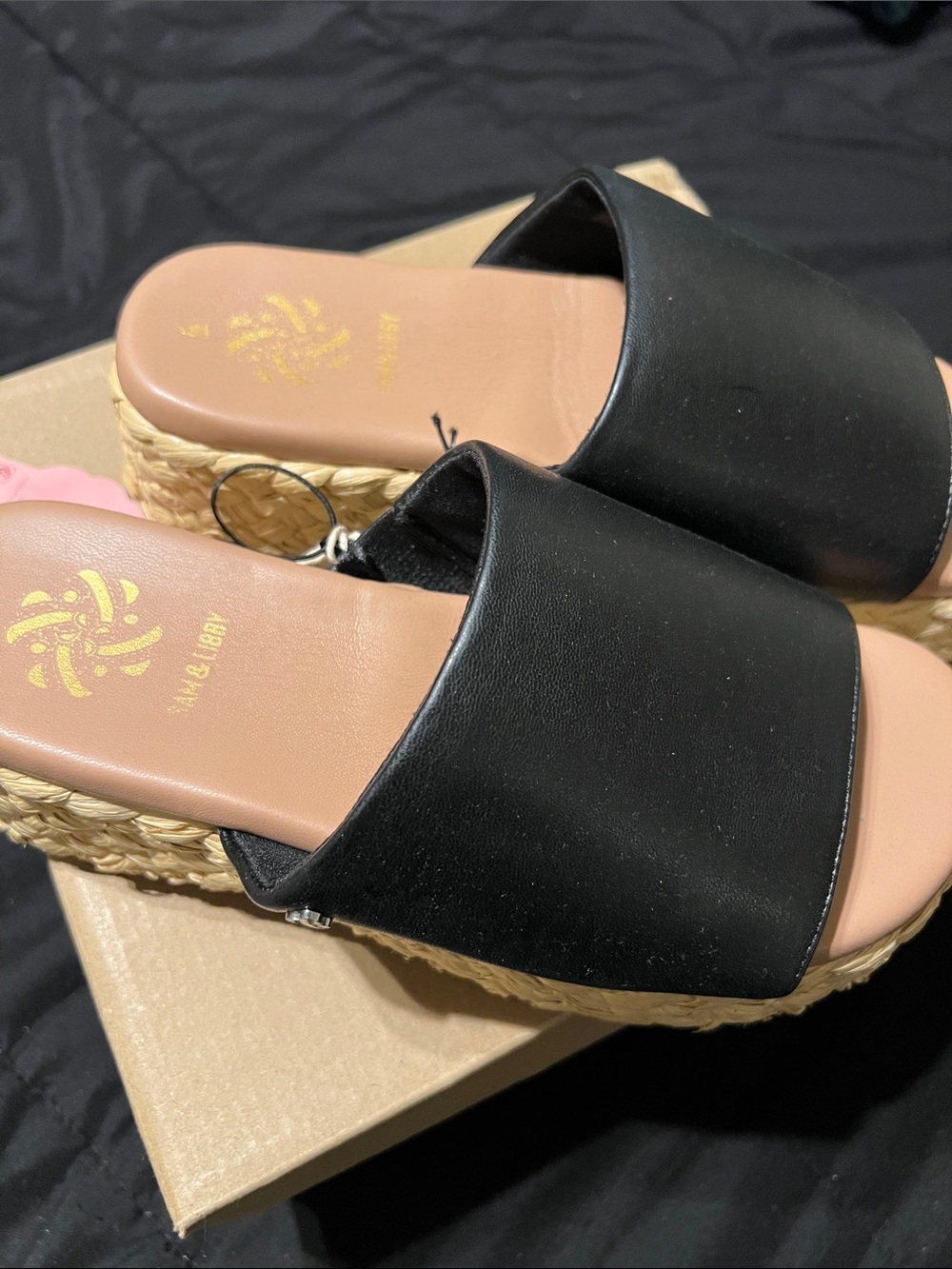 Sam & Libby Black Slide Espadrille Wedge Sandals - Picture 1 of 5
